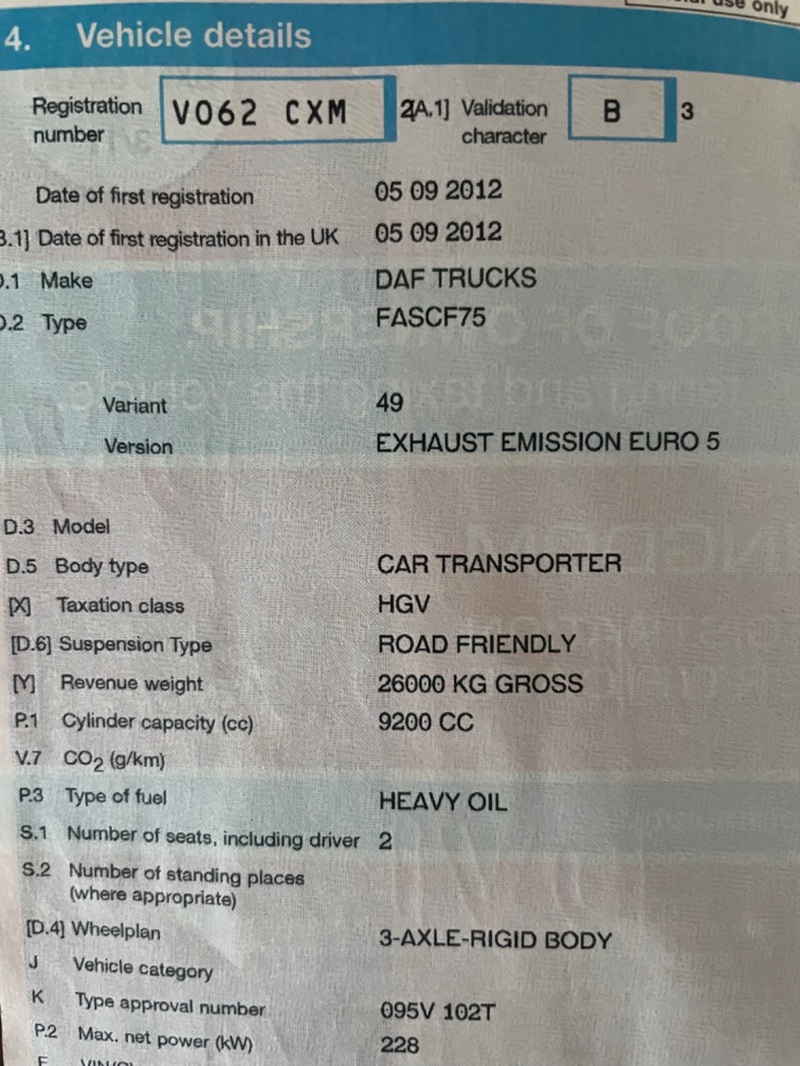 DAF CF FAS 75.310 Belle 5 Car Transporter Body 2012